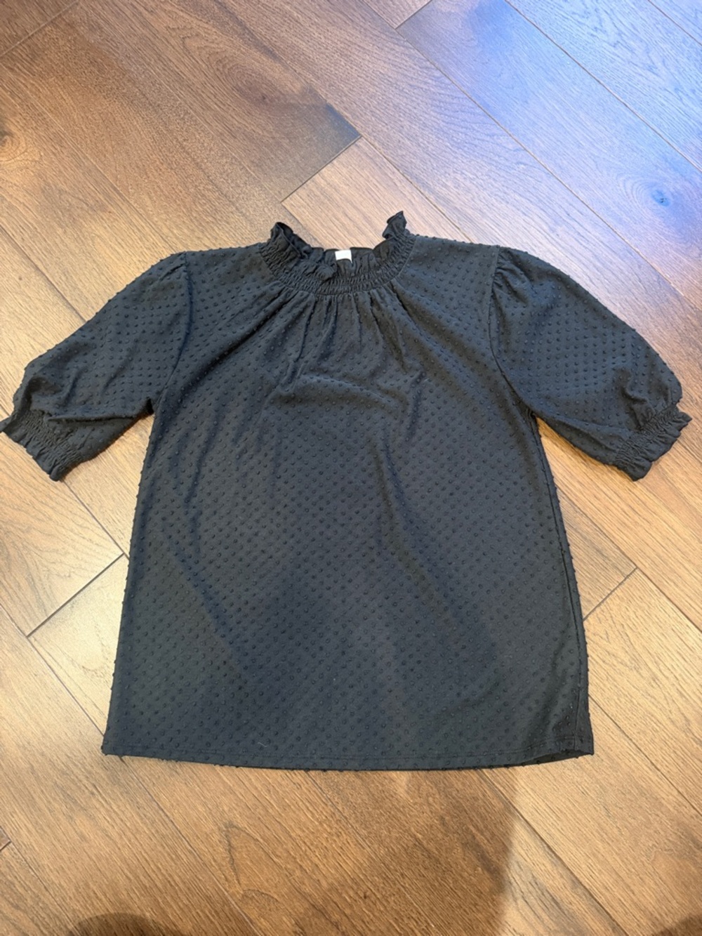 J. Crew Black Swiss Dot Ruffle Neck Blouse XXS - C31-018